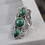 Triple Malachite Ring Size US 7 925 Sterling Silver (RS106-21)