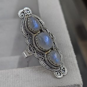 Triple Moonstone Ring Size US 7 925 Sterling Silver (RS106-20)