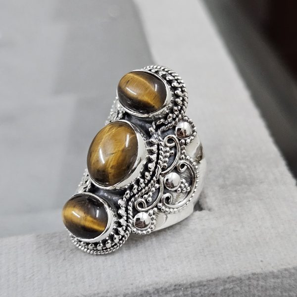 Triple Tiger's Eye Ring Size US 8 925 Sterling Silver (RS106-10) - Image 2