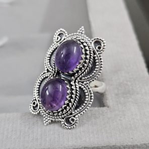 Double Amethyst Ring Size US 7 925 Sterling Silver (RS106-30)