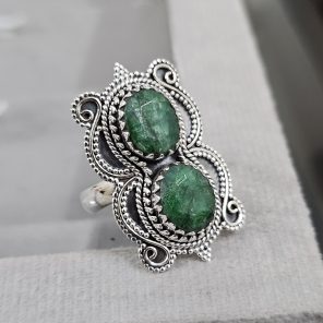 Double Emerald Ring Size US 9 925 Sterling Silver (RS106-26)