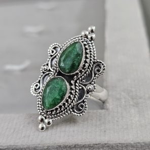 Double Emerald Ring Size US 9 925 Sterling Silver (RS106-25)