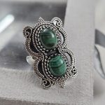 Double Malachite Ring Size US 8 925 Sterling Silver (RS106-28)