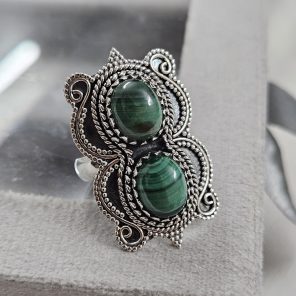Double Malachite Ring Size US 8 925 Sterling Silver (RS106-28)