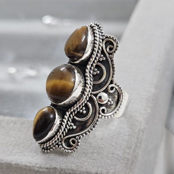 Triple Tiger's Eye Ring Size US 7 925 Sterling Silver (RS106-19) - Image 2