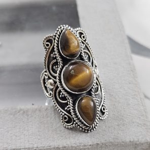 Triple Tiger's Eye Ring Size US 7 925 Sterling Silver (RS106-19)