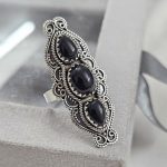 Triple Black Onyx Ring Size US 9 925 Sterling Silver (RS106-17)