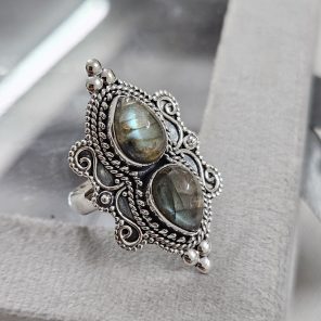 Double Labradorite Ring Size US 8 925 Sterling Silver (RS106-34)