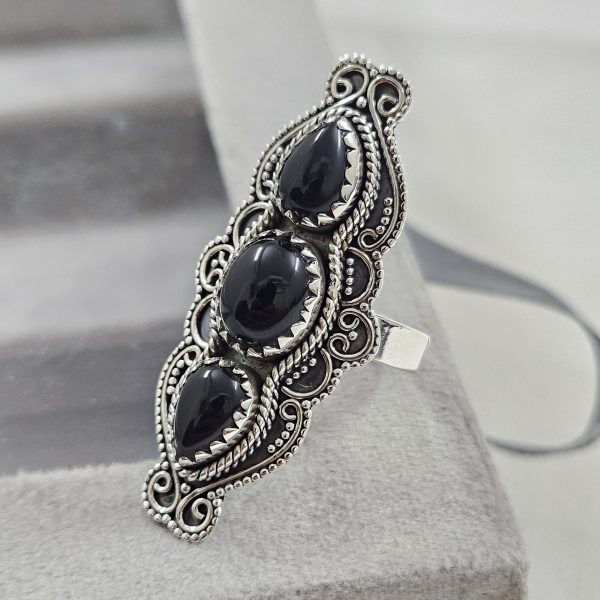 Triple Black Onyx Ring Size US 9 925 Sterling Silver (RS106-17) - Image 2