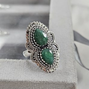 Double Emerald Ring Size US 9 925 Sterling Silver (RS106-24)
