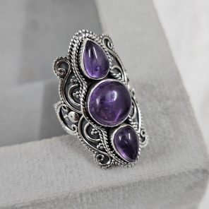 Triple Amethyst Ring Size US 8 925 Sterling Silver (RS106-12)