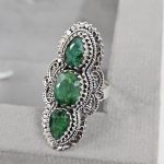Triple Emerald Ring Size US 8 925 Sterling Silver (RS106-13)