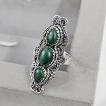Triple Malachite Ring Size US 8 925 Sterling Silver (RS106-22)