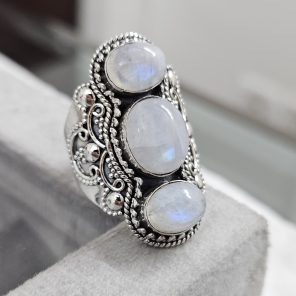 Triple Moonstone Ring Size US 8 925 Sterling Silver (RS106-9)