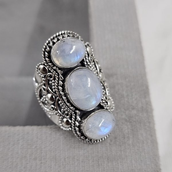 Triple Moonstone Ring Size US 8 925 Sterling Silver (RS106-9) - Image 2