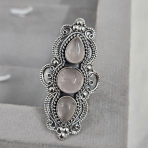 Triple Rose Quartz Ring Size US 8 925 Sterling Silver (RS106-11)