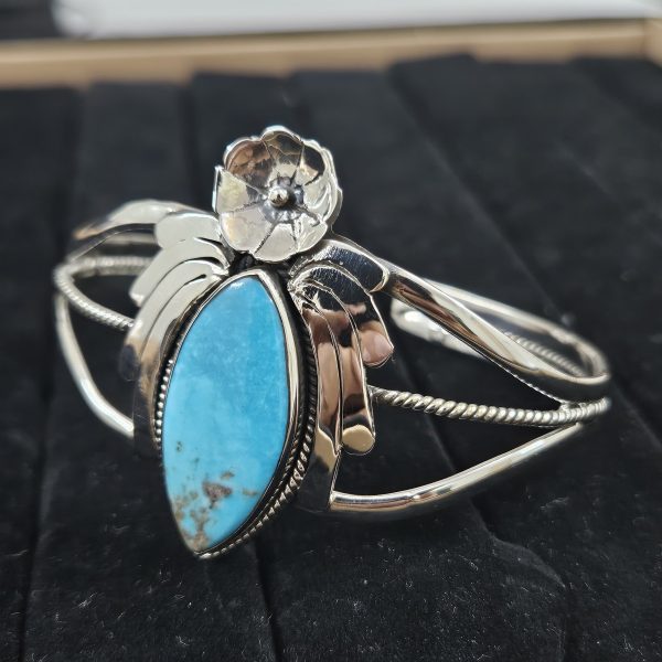 Kingman Turquoise Southwest Style 925 Sterling Silver Bangle Cuff (RSB2-149) - Image 3