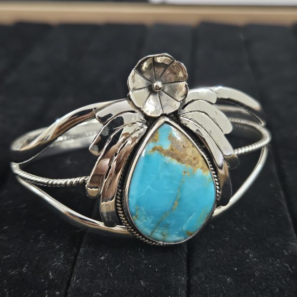 Kingman Turquoise Southwest Style 925 Sterling Silver Bangle Cuff (RSB2-148) - Image 3