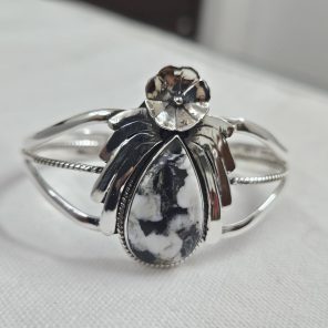 White Buffalo Turquoise Southwest Style 925 Sterling Silver Bangle Cuff (RSB2-145)