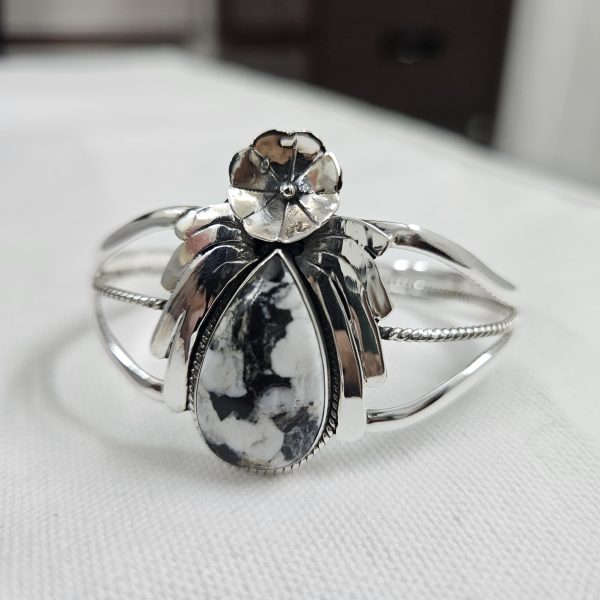 White Buffalo Turquoise Southwest Style 925 Sterling Silver Bangle Cuff (RSB2-145) - Image 3