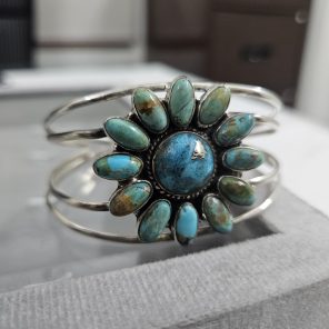 Kingman Turquoise Southwest Style 925 Sterling Silver Bangle Cuff (RSB2-147)