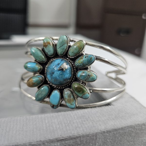 Kingman Turquoise Southwest Style 925 Sterling Silver Bangle Cuff (RSB2-147) - Image 2