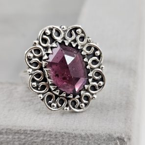 Rose Cut Garnet 925 Silver Ring (REXT61-7)