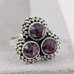 Rose Cut Garnet 925 Silver Ring (REXT61-5)