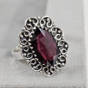Rose Cut Garnet 925 Silver Ring (REXT61-6)