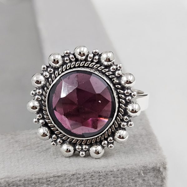 Rose Cut Garnet 925 Silver Ring (REXT61-23)