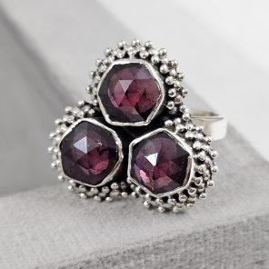 Rose Cut Garnet 925 Silver Ring (REXT61-4)