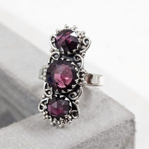 Rose Cut Garnet 925 Silver Ring (REXT61-9)