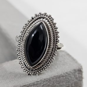 Black Onyx 925 Sterling Silver Ring (REXT62-11)