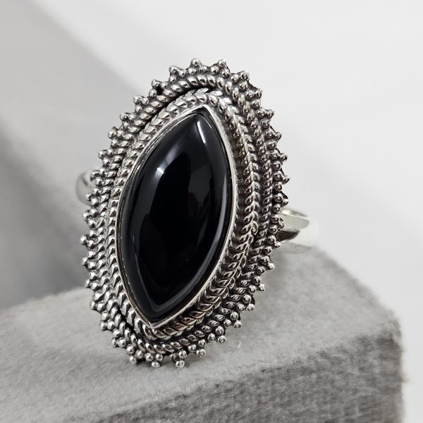 Black Onyx 925 Sterling Silver Ring (REXT62-11)