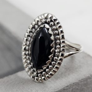 Black Onyx 925 Sterling Silver Ring (REXT62-16)
