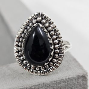 Black Onyx 925 Sterling Silver Ring (REXT62-14)
