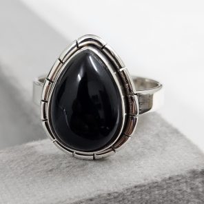 Black Onyx 925 Sterling Silver Ring (REXT62-38)