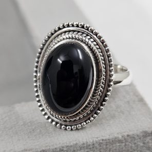 Black Onyx 925 Sterling Silver Ring (REXT62-6)