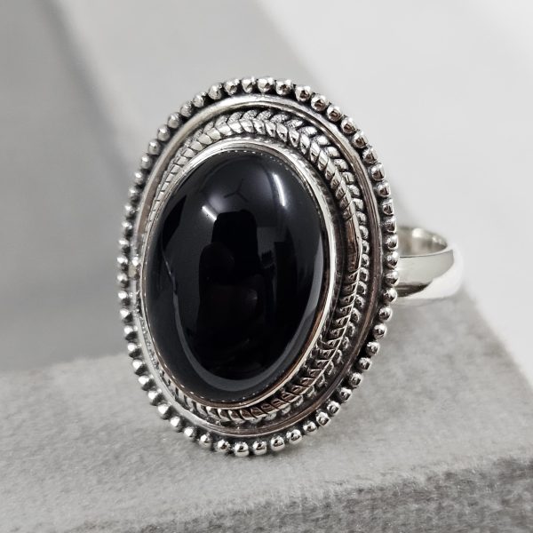 Black Onyx 925 Sterling Silver Ring (REXT62-6)