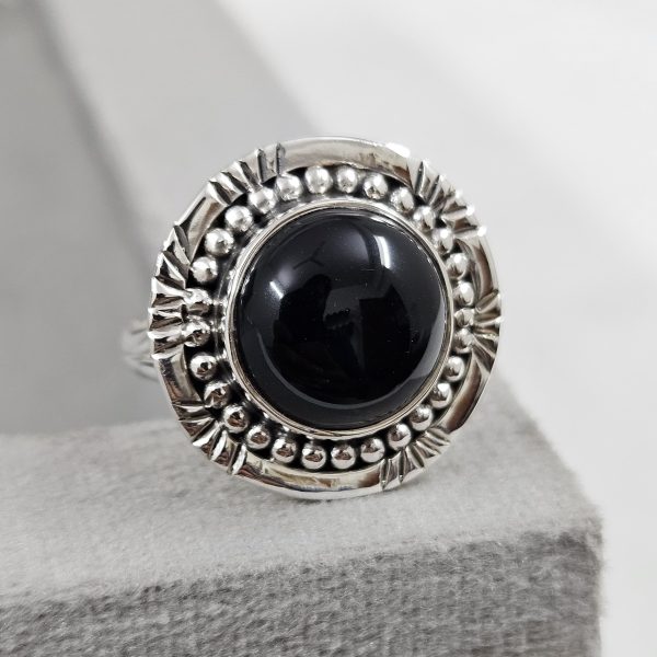Black Onyx 925 Sterling Silver Ring (REXT62-1)