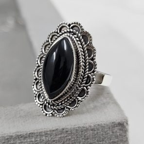 Black Onyx 925 Sterling Silver Ring (REXT62-32)