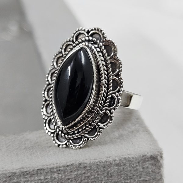Black Onyx 925 Sterling Silver Ring (REXT62-32)