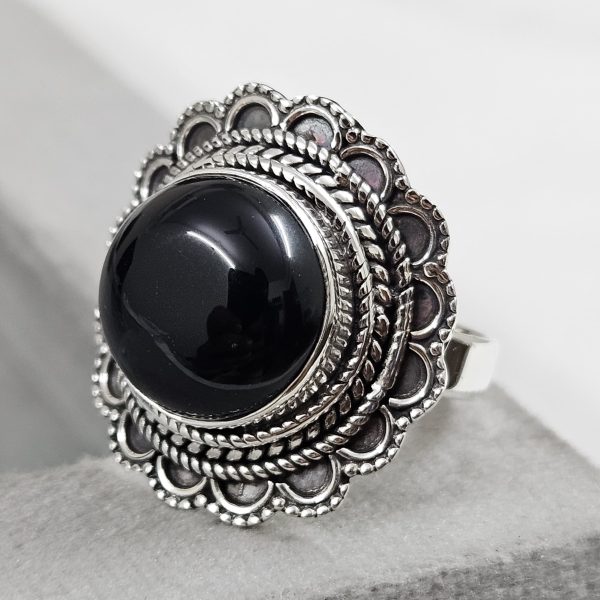 Black Onyx 925 Sterling Silver Ring (REXT62-31)