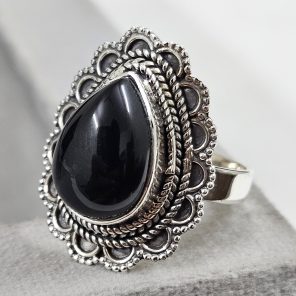 Black Onyx 925 Sterling Silver Ring (REXT62-30)