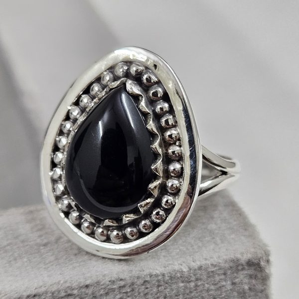 Black Onyx 925 Sterling Silver Ring (REXT62-17)
