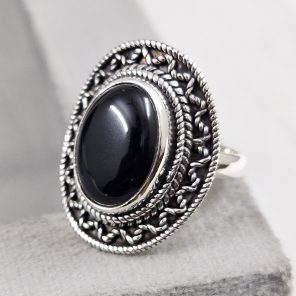 Black Onyx 925 Sterling Silver Ring (REXT62-23)