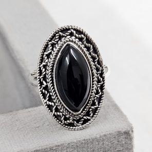 Black Onyx 925 Sterling Silver Ring (REXT62-21)