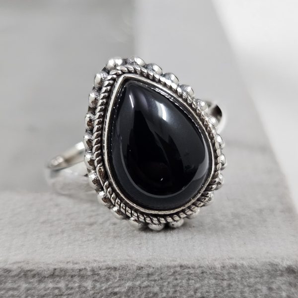 Black Onyx 925 Sterling Silver Ring (REXT62-34)