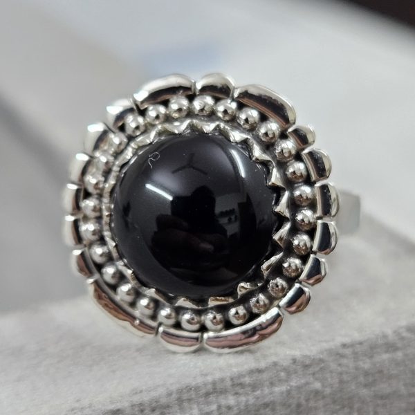 Black Onyx 925 Sterling Silver Ring (REXT62-46)