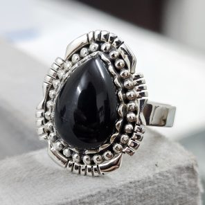 Black Onyx 925 Sterling Silver Ring (REXT62-42)